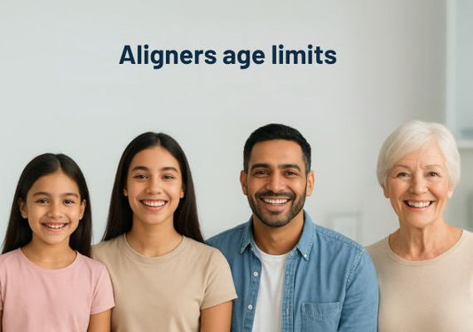 An image shows the age limit for aligners