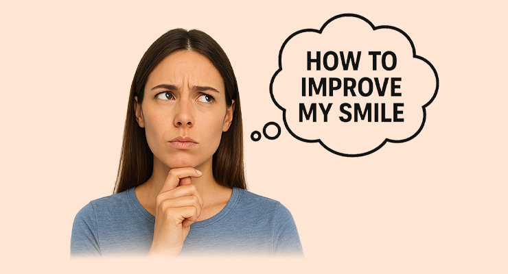 An image of a girl wondering how to improve her smile.