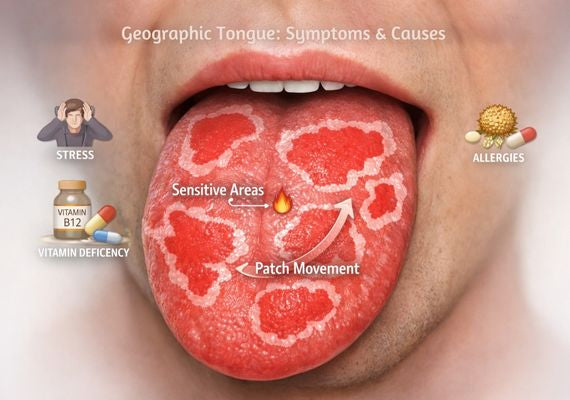 Geographic tongue close-up view