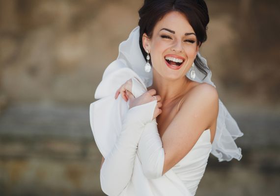 A bride showing off her beautiful smile.