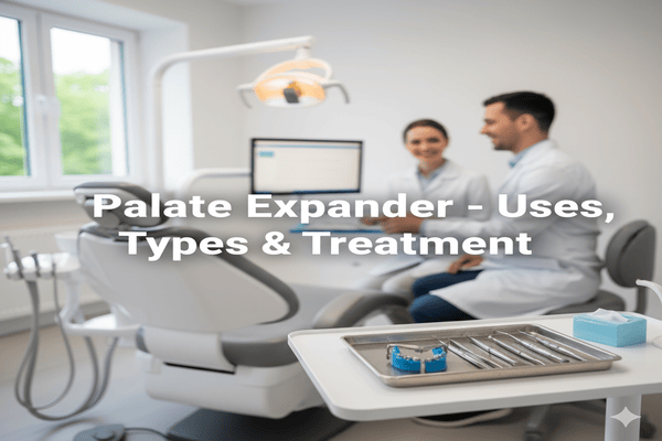 Two dentist in their office with a palate expander on a tray