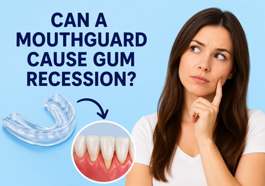 Illustration shows a girl thinking with blog title and a mouthguard visual