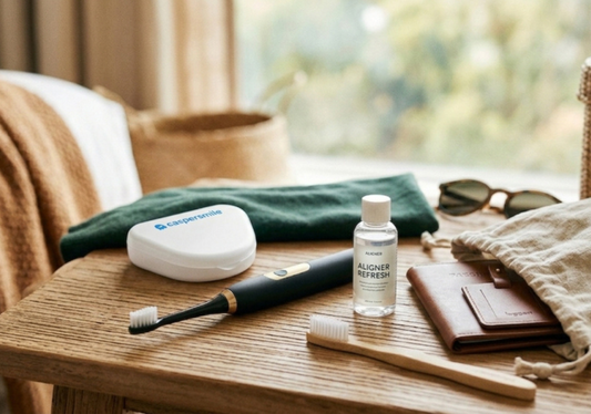 An image shows an aligner travel essentials