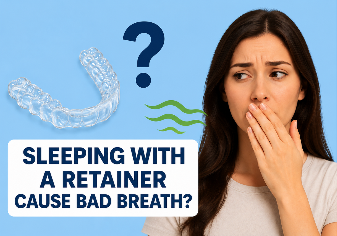 A girl wonders whether sleeping with a retainer causes bad breath.