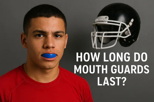 An athlete with a mouth guard in his mouth and a football helmet on the side