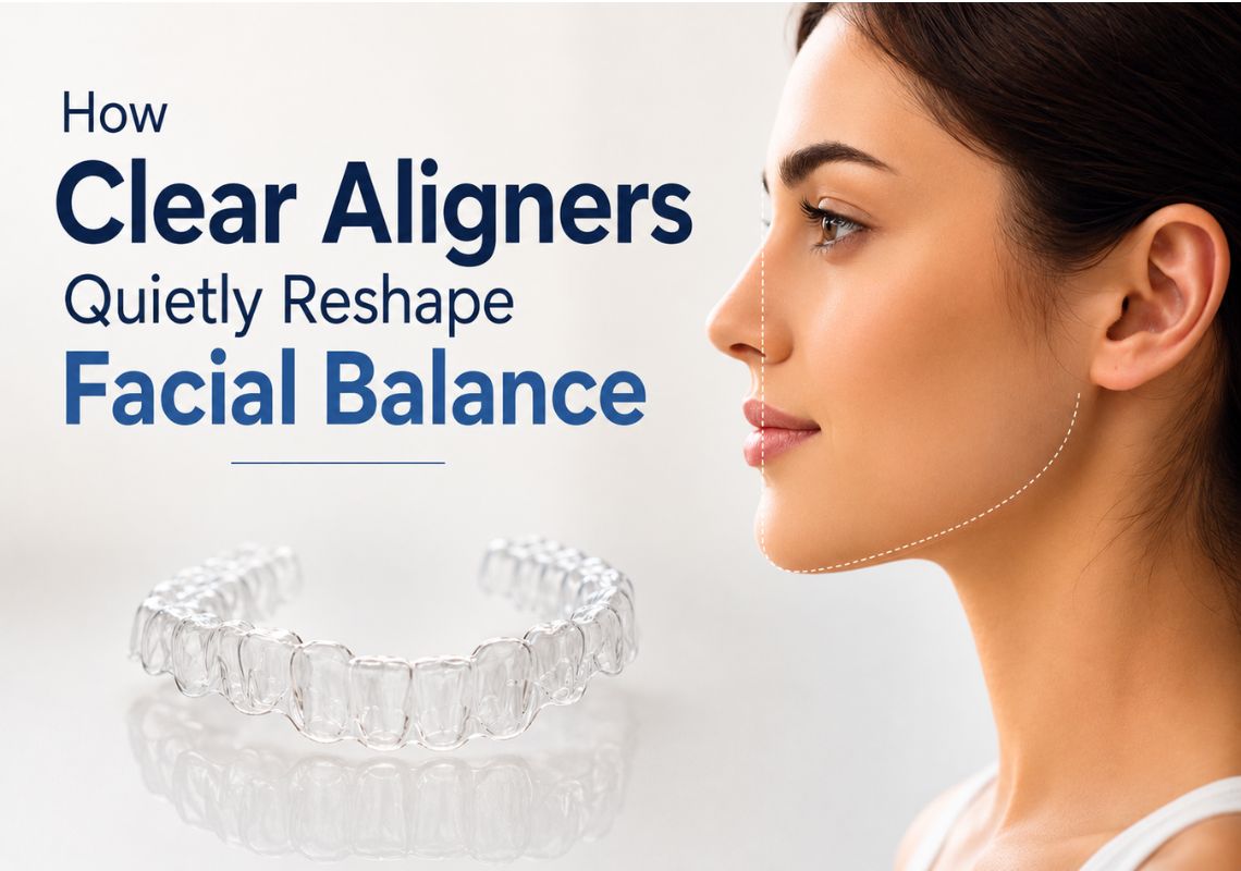 an illustration of a girl with improved facial balance after aligner use