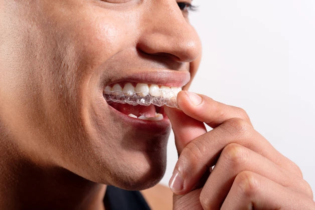 A man applying a dental night guard.